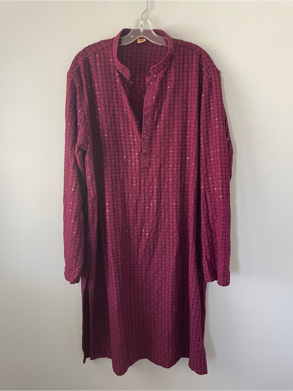 Men's Burgundy Long Indian Kurta Shirt
